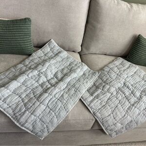 (2) Pottery Barn Light Denim Blue Quilted Pillow Covers (Standard) “Chambray”